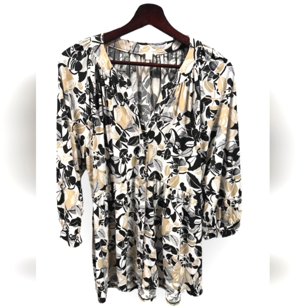 CATO button front BLOUSE tunic length SIZE LARGE chest measures 42"